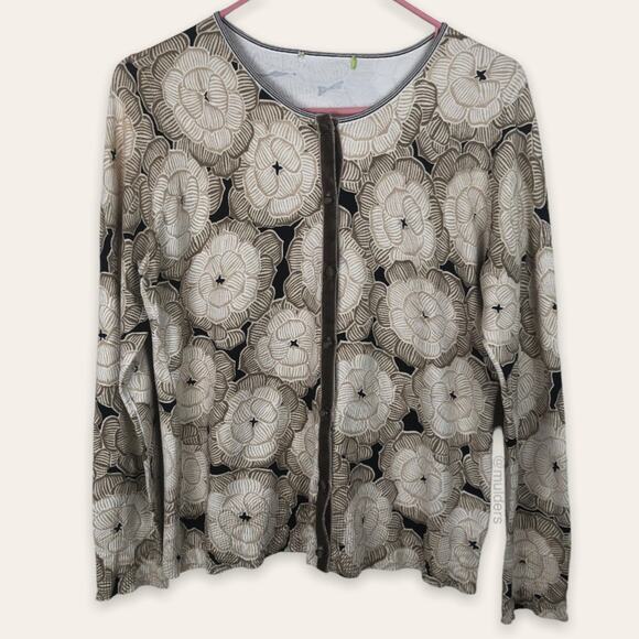 Liz Claiborne Gold White Black Silk Blend Ornate Floral Cardigan Sweater - Picture 1 of 10